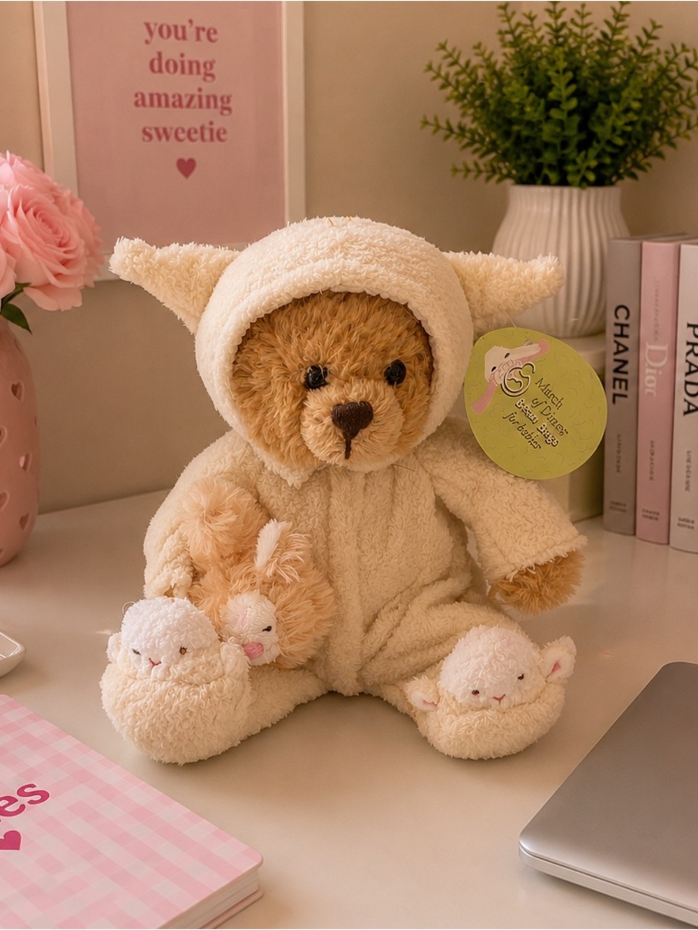 Vintage March of Dimes Teddy Bear Plush 🧸🤍 in Cream Lamb Onesie -
